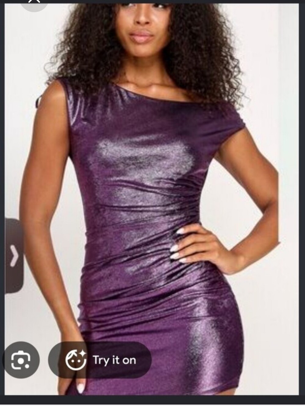 City Studio NWT Purple Metallic Ruched Cowl Neck Mini Dress Party Cocktail